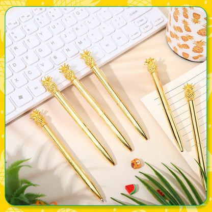 BBTO Pineapple Pen Holder with 6 Pcs Pineapple Shaped Pens Gifts Ballpoint Black 0.5mm Gel Ink Pen for Pencil Cups for Women Girls Desk Organizer Makeup Brush Holder Classroom Offices Home(Gold)