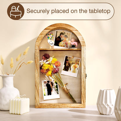 DGWJSU Shadow Box Frame 10x16 Large Shadow Boxes Display Cases with Linen Back and Removable Shelves, Picture Frame Wedding Bouquet Memorabilia Medals Photos Memory Box for Keepsakes, Carbonized Brown