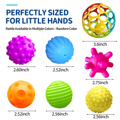 Sensory Balls for Toddlers 1-3, Sensory Baby Toys 6-12 Months, Infant Squeeze Sensory Toys,Baby Rattle Ball, Baby Teething Sensory Montessori Toys Soft Chew Toy with Rattles for Babies