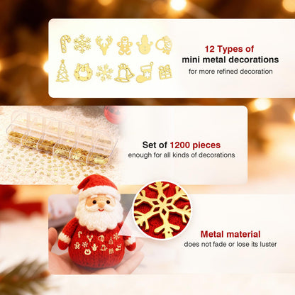 Naler 1200 PCS Tiny Christmas Ornaments for Crafts - 0.2 Inch Metal Embellishments for DIY Crafts, Scrapbooking, Nail Art Accessories, Decorations & Card Making Supplies