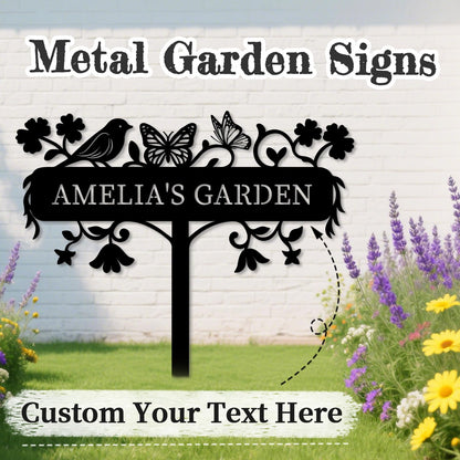 Custom Metal Garden Sign with Stake, Personalized Outdoor Name Plaque, Yard Sign for Lawn, Farm, Home Decor, Gardening Gift for Gardeners, Moms, Grandmas, Garden Lovers (Butterfly)