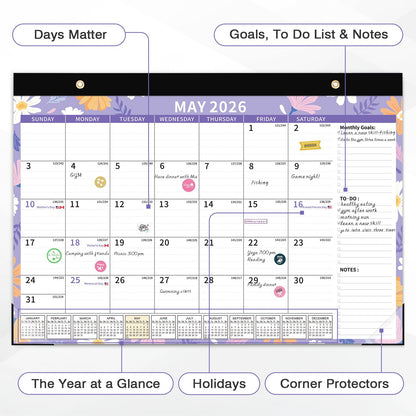 Ospelelf 2026-2027 Calendar Magnetic Desk Wall Desktop Monthly Planner from January 2026 - June 2027 Large To Do Pad with Plastic Cover for Office 17" X 12" Ditsy Floral