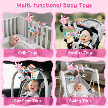 Car Seat Toys for Infants 0-6 months, Spiral Hanging Crib Stroller Activity Toys with Rattles, Baby Car Seat Accessories Toy for Developing Sensory & Motor Skills, Ideal Gift for Newborn Infant