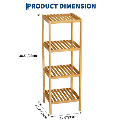 Garvee 4-Tier Bamboo Shelf Narrow Bathroom Shelf with Slatted Shelves Natural Wood Plant Stand Standing Towel Rack Corner Rack for Bathroom Entryway Bedroom Kitchen Sunroom
