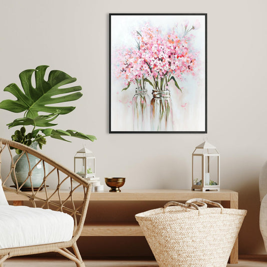 YPY Pink Flower in Vase Watercolor Wall Art, Floral Wildflower Plants Decor for Girls, Botanical Artwork Paintings Decorative for Living Room, Bedroom, Office 12x15''