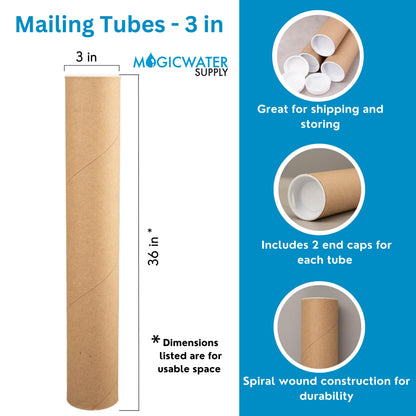 MagicWater Supply Mailing Tube - 3 in x 36 in - Kraft - 6 Pack - for Shipping and Storage of Posters, Arts, Crafts, and Documents