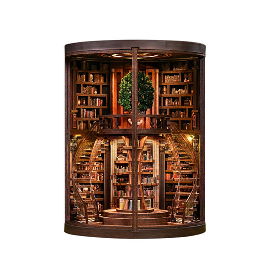 DIY Book Nook Kit with LED Light, Miniature Dollhouse, 3D Wooden Puzzle, Bookshelf Insert Decor Craft Gift (Wisdom Rings Book Repository)