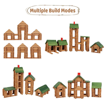Wondertoys 530 Pcs Wooden Logs Set Ages 3+, Classic Building Log Toys for Kids, Creative Construction Engineering Educational Gifts