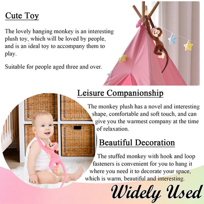 zhidiloveyou 2PCS 27.6" Hanging Monkey Stuffed Animals Plush Cute Monkey Toy for Kids (Dark Brown+Pink)