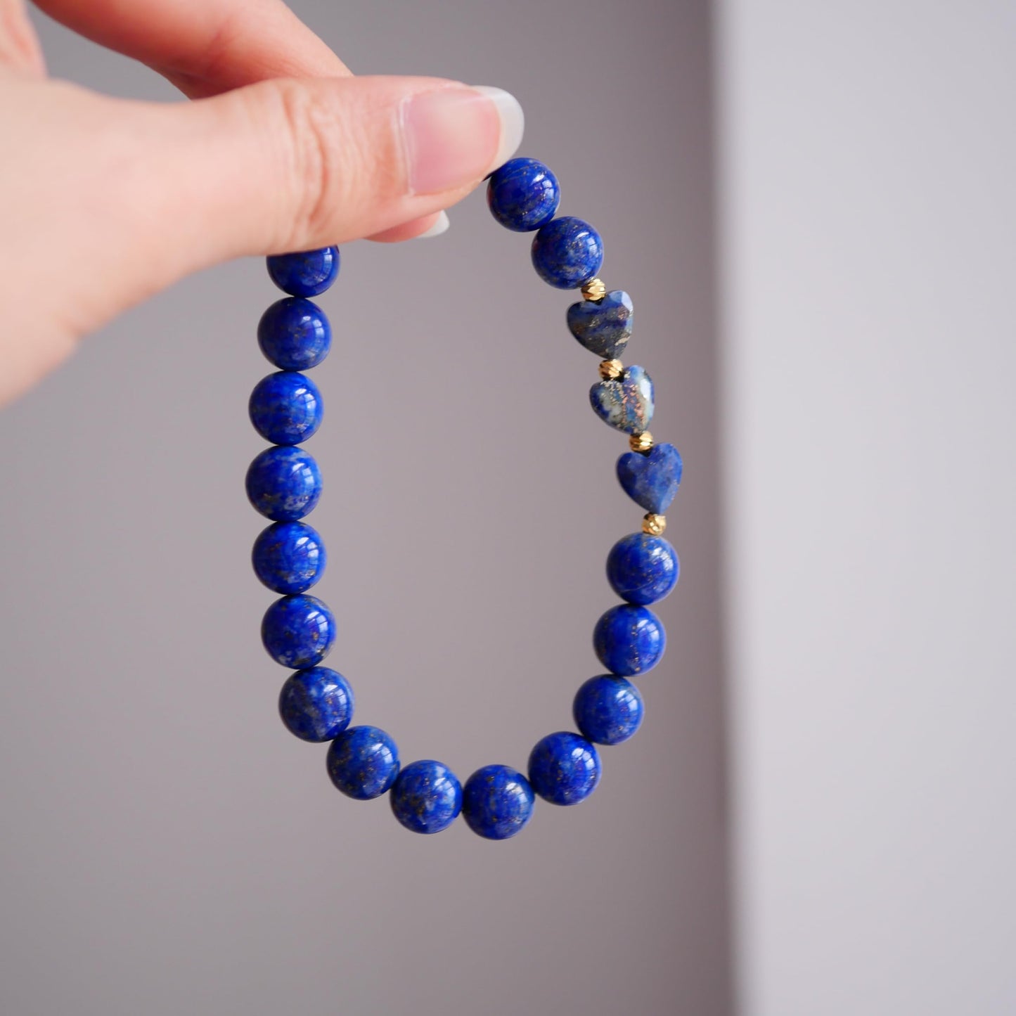 Lapis Lazuli Heart Bracelet for Women – Natural Blue Crystal Healing Stone Beads | Heart Shaped Gemstone Jewelry for Love, Stress Relief & Chakra Balance | Spiritual Gift with Box