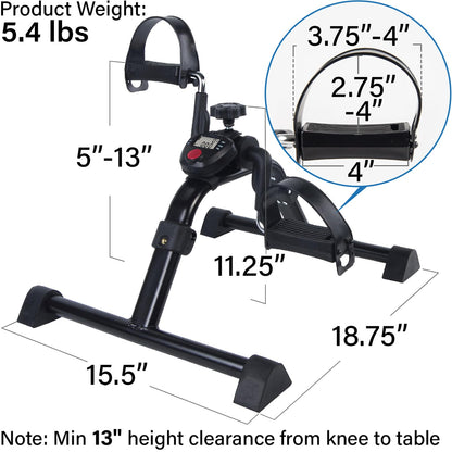 Vaunn Under Desk Bike Pedal Exerciser Ergometer with LCD Display – Mini Pedal Exerciser for Arm & Leg Workout, Folding Desk Cycle for Home Office, Physical Therapy & Low Impact Cardio