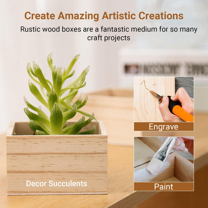 CALPALMY (12 Pack 4'' x 4'' Rustic Wooden Box Storage Organizer Unfinished Small Craft Wooden Box for Collectibles Home Venue Decor Succulents