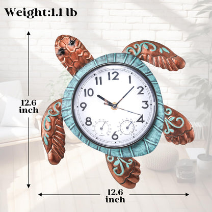 MUMTOP Turtle Outdoor Clock Waterproof, 12.6 Inch Outside Wall Clock with Thermometer Combo for Patio Pool Garden Home Decor