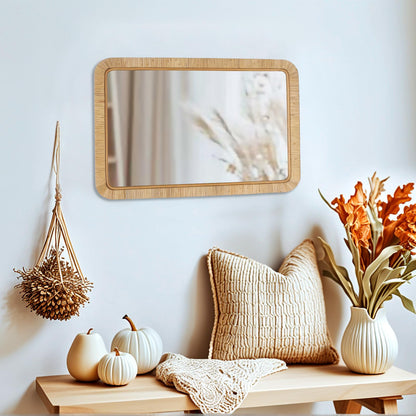FUIN 20" x 30" Rattan Wicker Rectangle Wall Mounted Bathroom Mirror for Coastal Boho Nursery Decor, Natural