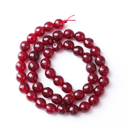 32pcs 12mm Faceted Red Jade Gemstone Beads Natural Stone Round Loose Spacer Beads for Jewelry Making DIY Bracelet Necklace 1 Strand 15inch