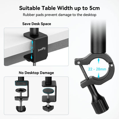 SMALLRIG Camera Desk Mount Table Stand with Magic Arm and 1/4" Ball Head, 13"-35.4" Adjustable Light Stand, Tabletop C Clamp for DSLR Camera, Ring Light, Live Streaming, Photo Video Shooting - 3992