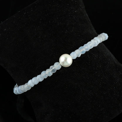 CRYSTALIS Natural Blue Lace Agate Beads Adjustable Bracelet with Elegant Pearl, High Grade Gemstones, Chakra Healing Stones, Gift Giving Jewelry, 925 Sterling Silver Womens Bracelet 8 inch