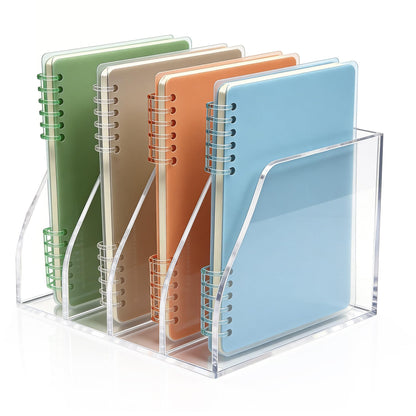 AIDIMOO Acrylic Magazine File Holder, 4 Vertical Compartments Desk Document Sorter Organizer, Clear Folder Rack Binder for Office, Documents, Tablets, Magazines, Books – Home/Classroom Rack