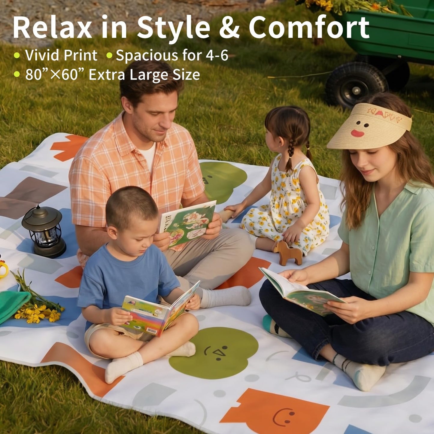 morning deer 80"x60" Large Oxford Picnic Mat, Waterproof & Sandproof Oxford Picnic Blanket for 4-6 People, Thicken Portable Beach Blanket with Carry Strap for Camping, Hiking, Park, Music Festival