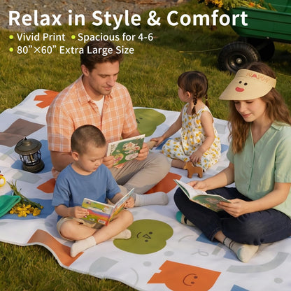 morning deer 80"x60" Large Oxford Picnic Mat, Waterproof & Sandproof Oxford Picnic Blanket for 4-6 People, Thicken Portable Beach Blanket with Carry Strap for Camping, Hiking, Park, Music Festival