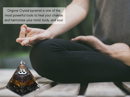 Amazing Gemstone Organite Orgone Pyramid Extra Large 95MM - Orgone Energy Pyramid with Evil Eye, Hematite, Tiger Eye,Black Obsidian Crystals&Healing Stone - Orgonite Pyramids Crystals&Positive Energy