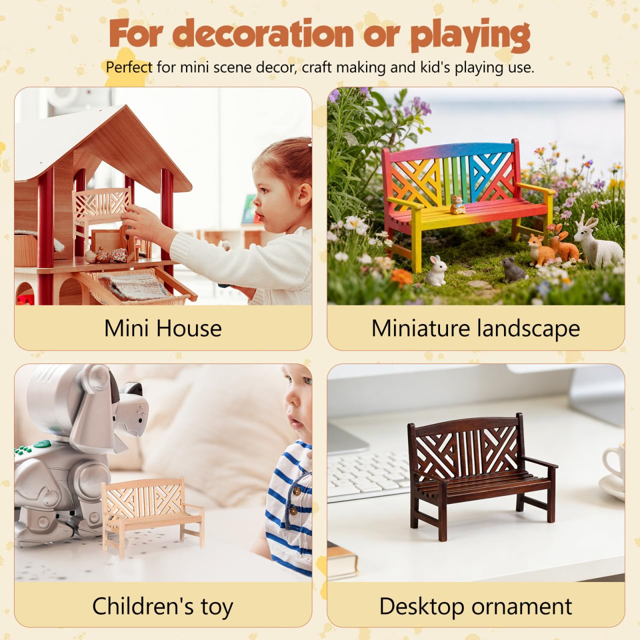 NUOBESTY Dollhouse Bench 1:12 Scale Miniature Bench, Unfinished Wood DIY Paintable Double Seat Mini Furniture for Dollhouse Garden Park Patio Fairy Garden Scene Accessory Craft Decor