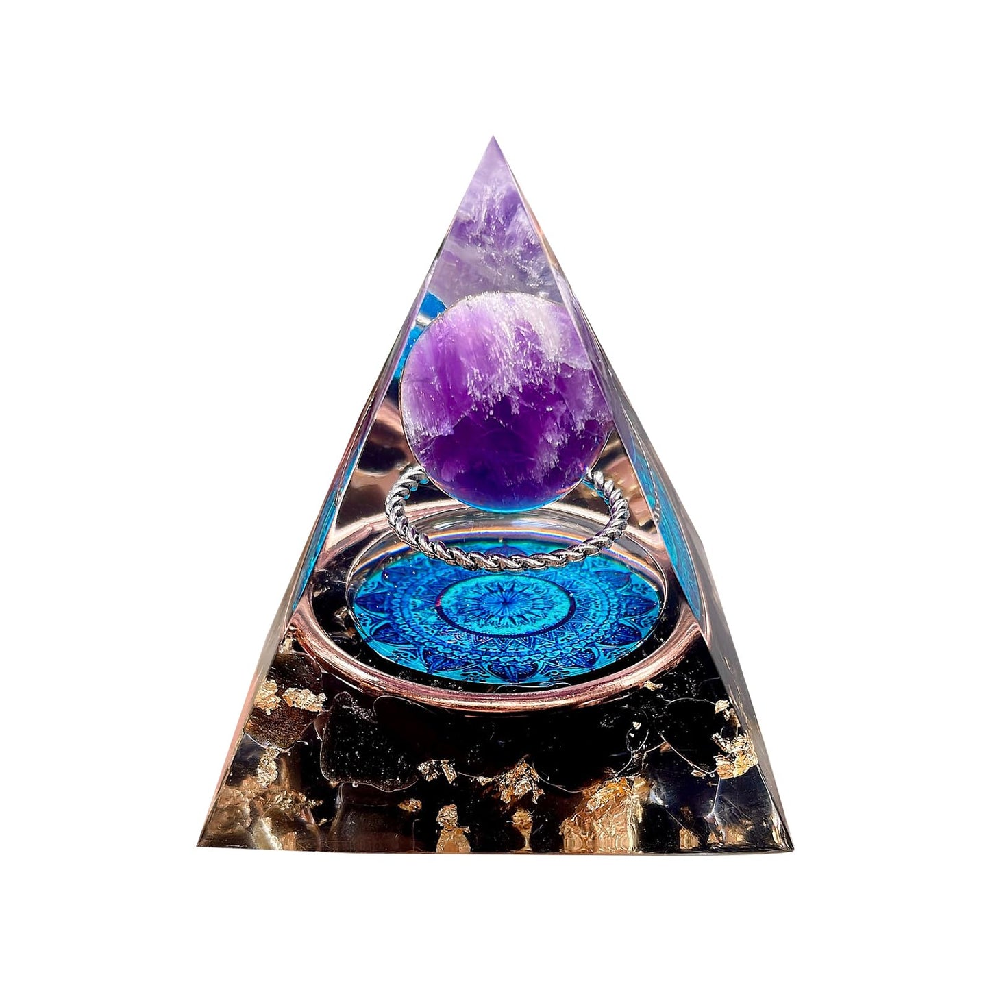 Saefheled Orgone Pyramid Energy Generator,Natural Amethyst&Obsidian Orgonite Crystal Healing Pyramids for Reduce Stress Chakra Reiki Healing Meditation Attracts Lucky and Success, Wealth Health(6cm)