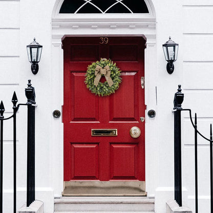 Pansu 19 Inch Boxwood Wreath, 3 Different Bows,Artificial Spring, Summer, Fall, or Winter Wreath ，Weatherproof Indoor/Outdoor Wreaths for Front Door