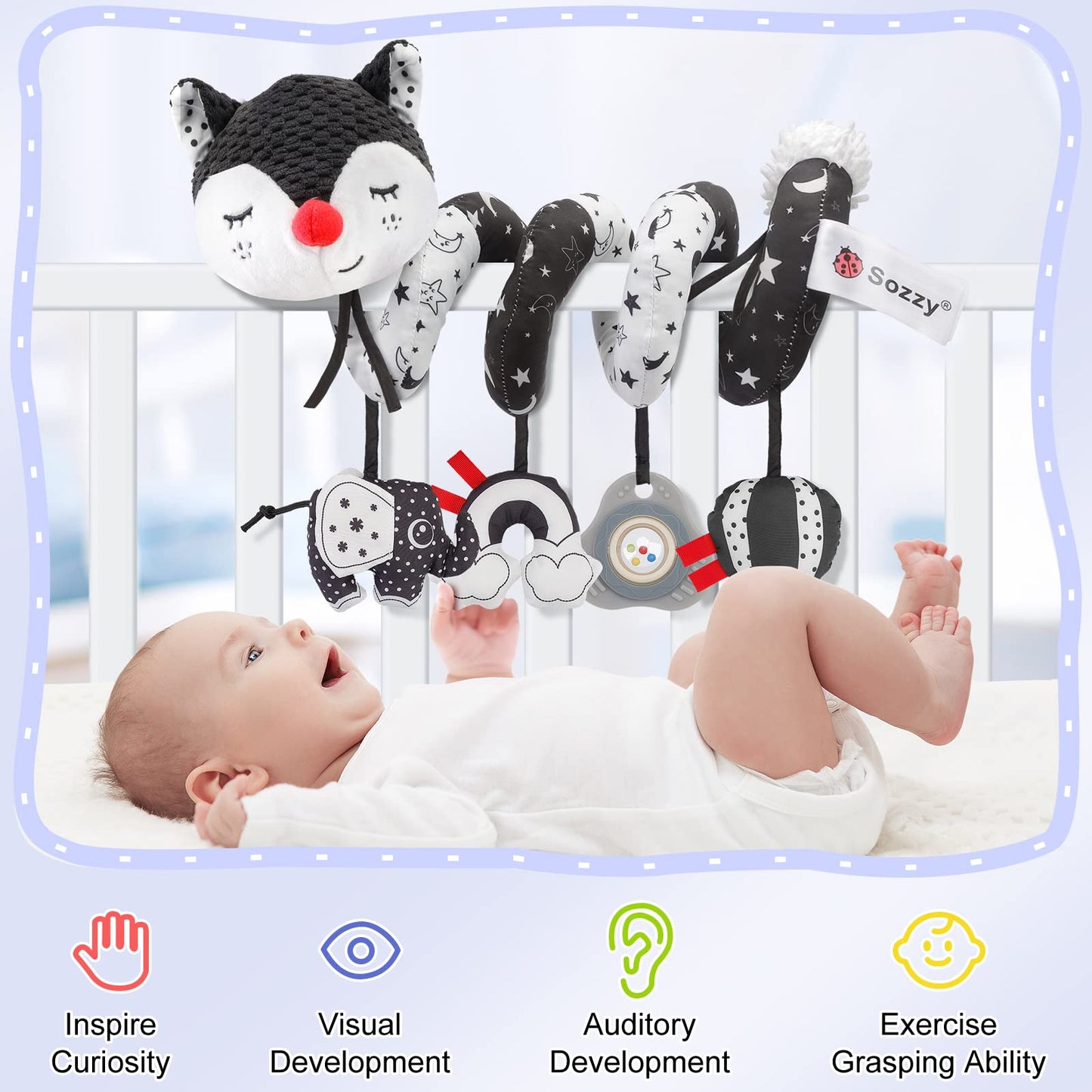 FPVERA Car Seat and Stroller Toys - Black and White Car Seat Toy High Contrast Baby Toys, Baby Plush Spiral Activity Toy for Crib Mobile, Newborn Sensory Toy Best Gift for 0 3 6 9 12 Months Infants