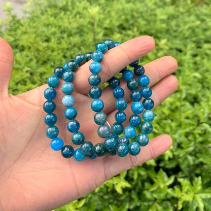 Adabele Real Natural Blue Apatite Gemstone Beaded Bracelet 7.5 inch Stretch Bracelet Chakra Healing Crystal Stone Jewelry Women Mom Gift (Unisex) GB8-B56