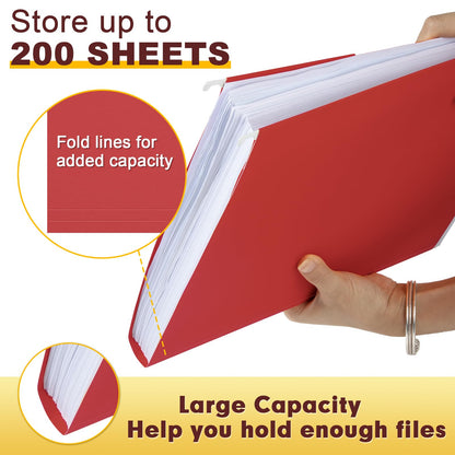 HERKKA Hanging File Folders, 30 Pack Reinforced Letter Size Hanging Folders, Designed for Bulky Files, Filing Cabinet, 1/5-Cut Adjustable Tabs (Red)