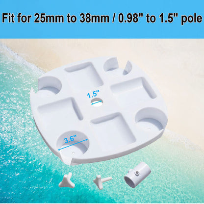 AMMSUN 17" Beach Umbrella Table Tray with 4 Cup Holders, 4 Snack Compartments for Beach, Patio, Garden, Swimming Pool 17 Inch, White