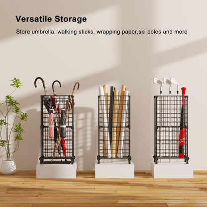 AWTATOS Umbrella Holder Entryway, Umbrella Stand Freestanding, Metal Square Umbrella Rack Organizer with a Removable Drip Tray, Hooks, Black
