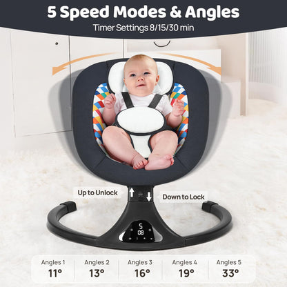 Baby Swing for Infants, Modern Infant Swings with Bluetooth & Remote Control, 5 Speed Motions, 12 Soothing Sounds, Portable for Newborns (Max 20 lbs Black)