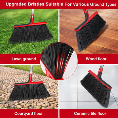 Heavy Duty Angle Broom with 58″ Long Handle, 14″ Wide Stiff Bristles for Indoor & Outdoor Sweeping, Garage, Patio, Deck, Concrete & Debris Removal