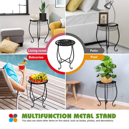 Aonagi 15" Tall Metal Plant Stand, 8" Wide Round Plant Stand for Flower Pot Rustproof Iron Plant Holder for Indoor Outdoor Use, Easy Assemble Flower Stand for Home Garden Display Greenery (Round 2pcs)