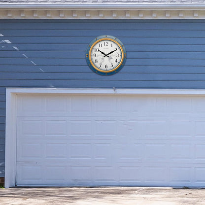 OCEST 16 Inch Indoor Outdoor Clock, Waterproof Wall Clock with Thermometer Hygrometer, Silent Non-Ticking Battery Operated Decor for Home Decor, Patio(Blue)