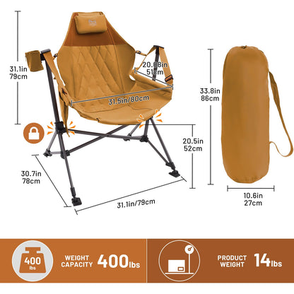 TIMBER RIDGE Hammock Camping Chair, Oversized Swinging Hammock Chair with Adjustable Back and Seat for Outdoor Lawn, Sports, Supports 400lbs, Orange