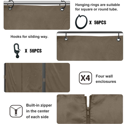 Mogtuo Gazebo Curtains 10'x10' Outdoor Waterproof, 4-Panels Sidewall Curtains Universal Replacement with Zipper for Patio, Backyard, Garden (Brown, 10'x10')
