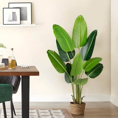 CETRD Artificial Bird of Paradise Plant 5.2Ft Fake Tropical Palm Tree with 10Trunks Faux Banana Leaf Trees in Pot for Home Indoor Outdoor Office Modern Decor Housewarming Gift（1Pcs）