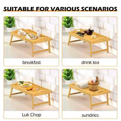 Bamboo Bed Tray Table, Folding Legs and Handles, Breakfast Tray, Laptop Desk for Bed or Sofa, Serving Tray for Eating, Working, Reading,Picnic