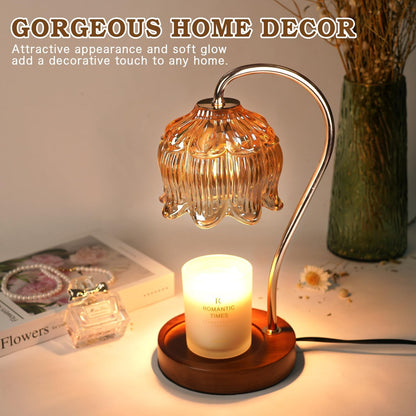 Funistree Flower Candle Warmer Lamp with Timer, Dimmable Candle Lamp Warmer, Mothers Day Birthday Gift for Women Her Mom, House Warming for New Home Decor, Lotus Wax Warmer for Yankee Candles