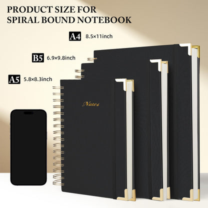 ALKALO Spiral Notebook Journal, 328 Pages Linen Hardcover College Ruled Notebook, Lined Thick Journals for Women Men, A5 Thick Spiral Journal for Writing, 100GSM Paper, Cute Notebooks for Work School