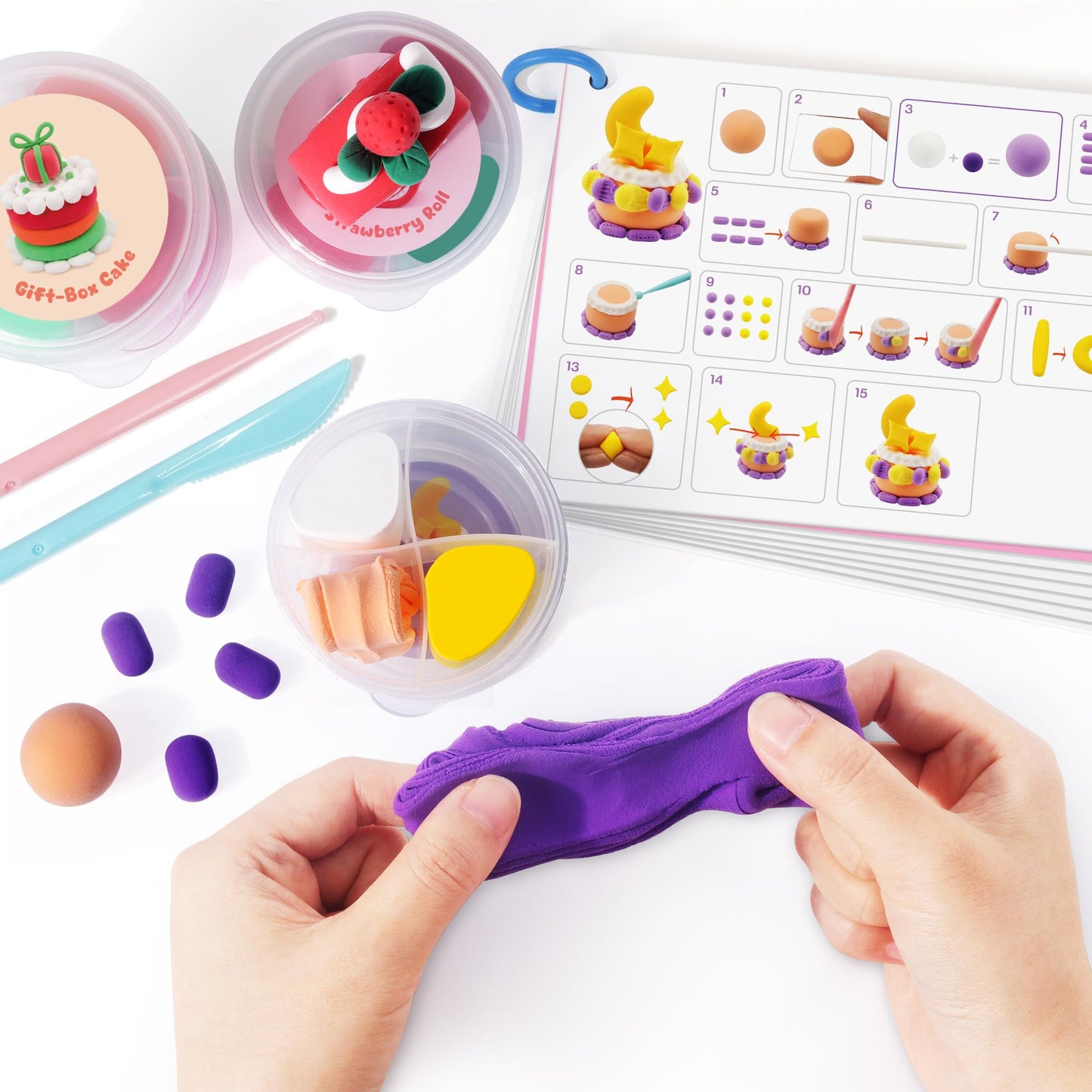 Air Dry Clay Kit, 12 Cake Modeling Clay for Kids, Molding Clay Set with Sculpting Tools and Tutorial, Ultra Light, Safe & Non-Toxic, Arts and Crafts School Projects, Home Party Favor for Boys Girls