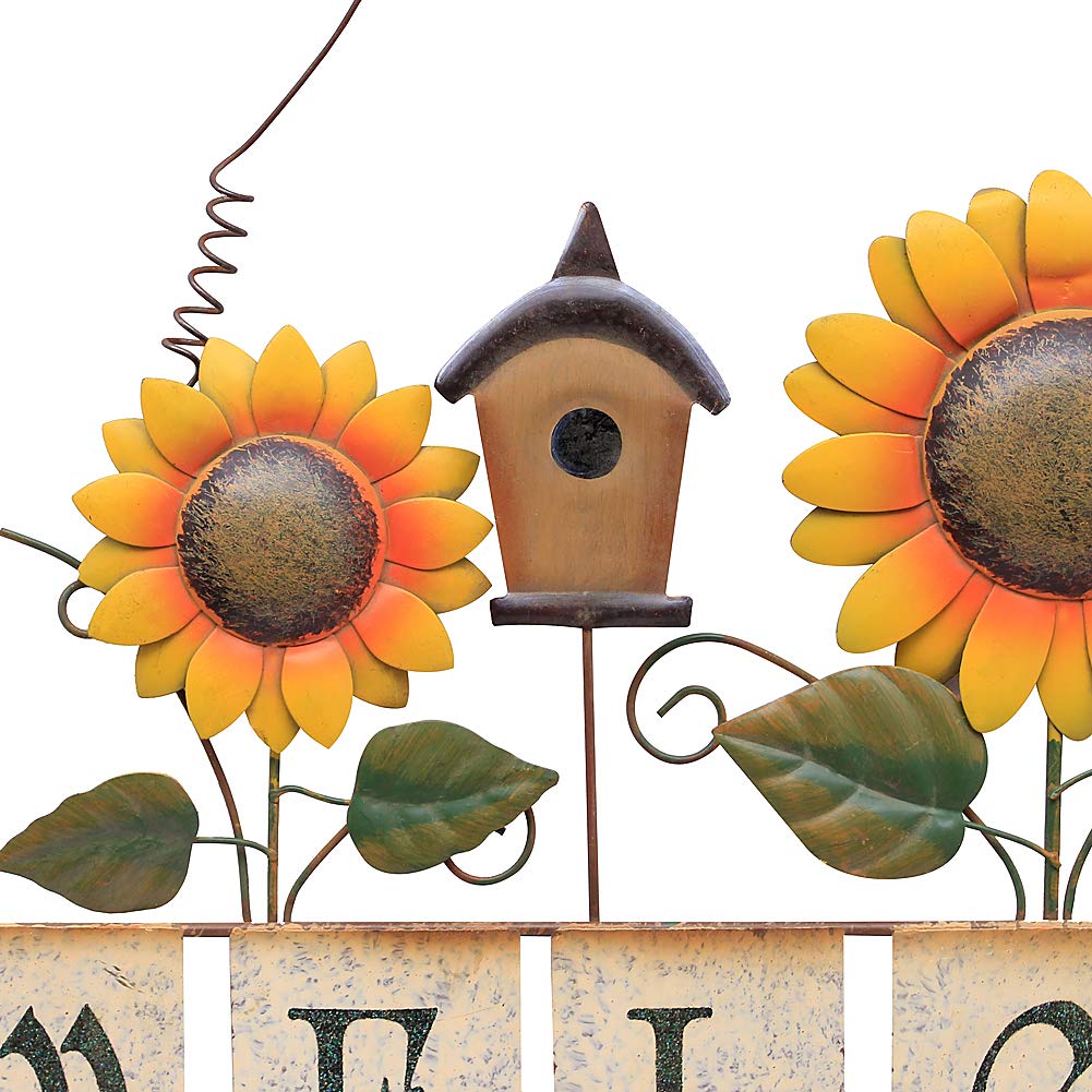 Sunflower Welcome Sign Metal Hanging Welcome Plaque for Wall Front Door - Decorative Flower Yard Signs Spring Wreath Decor for Garden Porch Patio Backyard (D)