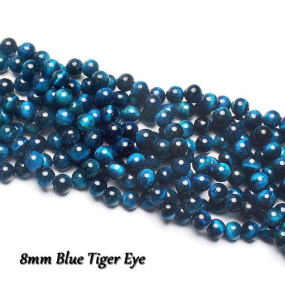 70PCS Natural 8MM Healing Gemstone, Blue Tiger’s Eye Energy Stone Round Loose Beads, Semi-Precious Crystal Beads with Free Elastic String for Jewelry Making DIY