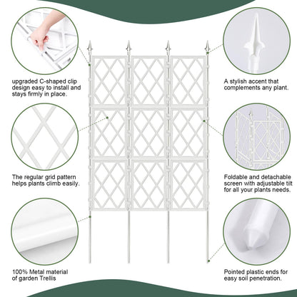 5.25FT Garden Trellis Support Fence,Metal Wall Lattice Climbing Frame for Climbing Plants Outdoor, White Iron Pipe Fence for Potted Plants Indoor for Ivy Vines Vegetable Flower, Patio, Lawn, Yard