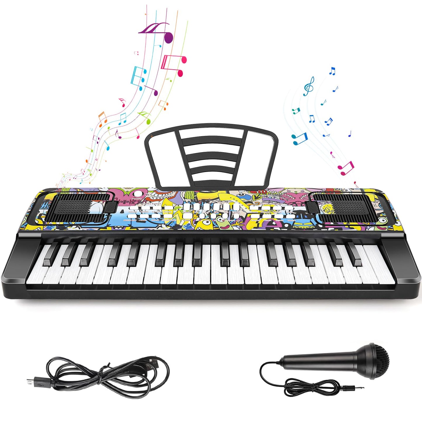 Kids Keyboard Piano, 37 Keys Keyboard Electric Digital Piano, Early Learning Educational Musical Toys Piano for Kids Toddlers Beginners with Music Stand, Microphone - Christmas Birthday Gifts, Black