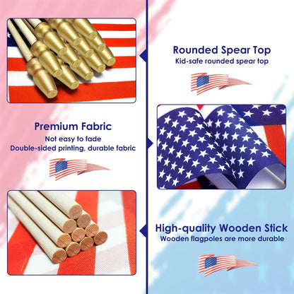 AhfuLife 48 Countries Wooden Handheld Flags on Stick for World Cup Decorations, 48PCS Double Sides Fabric Handheld Small Flags Banner with 11.8in Pole for Soccer Olympic Party 2026 Garden Street Decorations