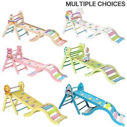 Pikler Triangle Set with Cushion, 9-in-1 Kids Climbing Toys for Toddlers 1-3 Inside, Montessori Toddler Climbing Toys Indoor, Large Wooden Pikler Triangle Climbing Set Baby Playground for Children